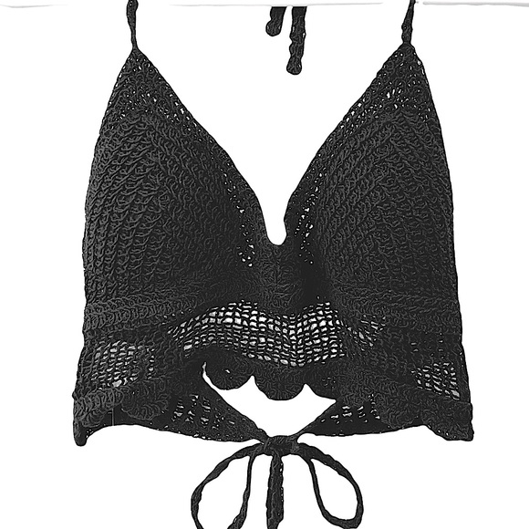 Boho Style Crochet Halter Top Bralette Black - Picture 2 of 13